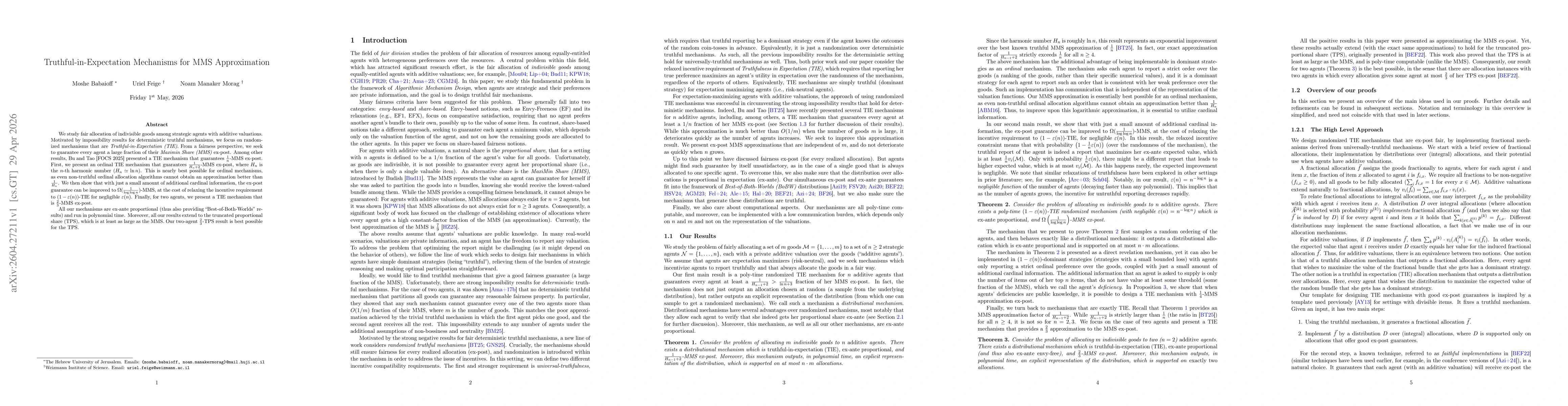 Thumbnail for Truthful-in-Expectation Mechanisms for MMS Approximation