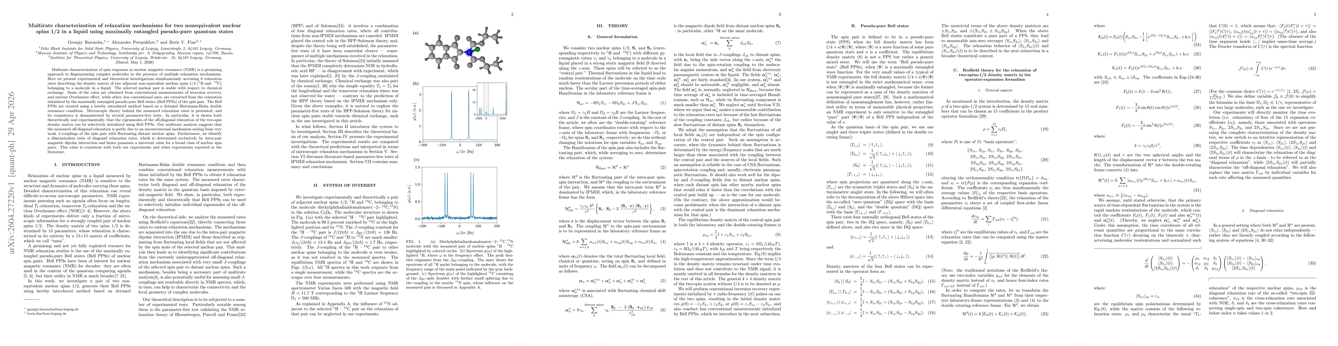 Thumbnail for Multirate characterization of relaxation mechanisms for two nonequivalent nuclear spins 1/2 in a liquid using maximally entangled pseudo-pure quantum states