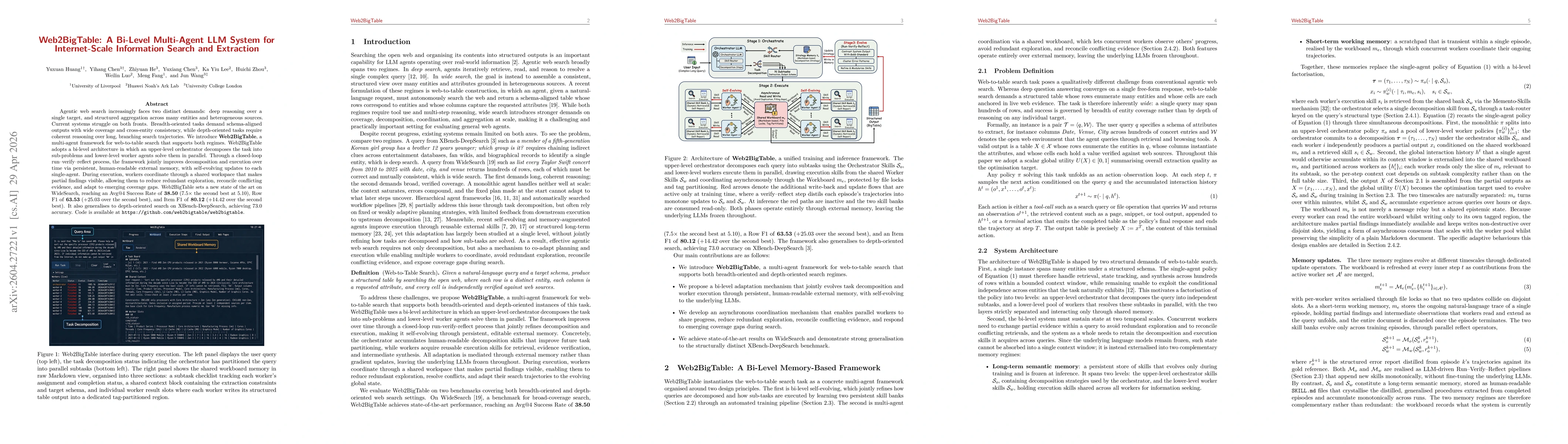 Thumbnail for Web2BigTable: A Bi-Level Multi-Agent LLM System for Internet-Scale Information Search and Extraction