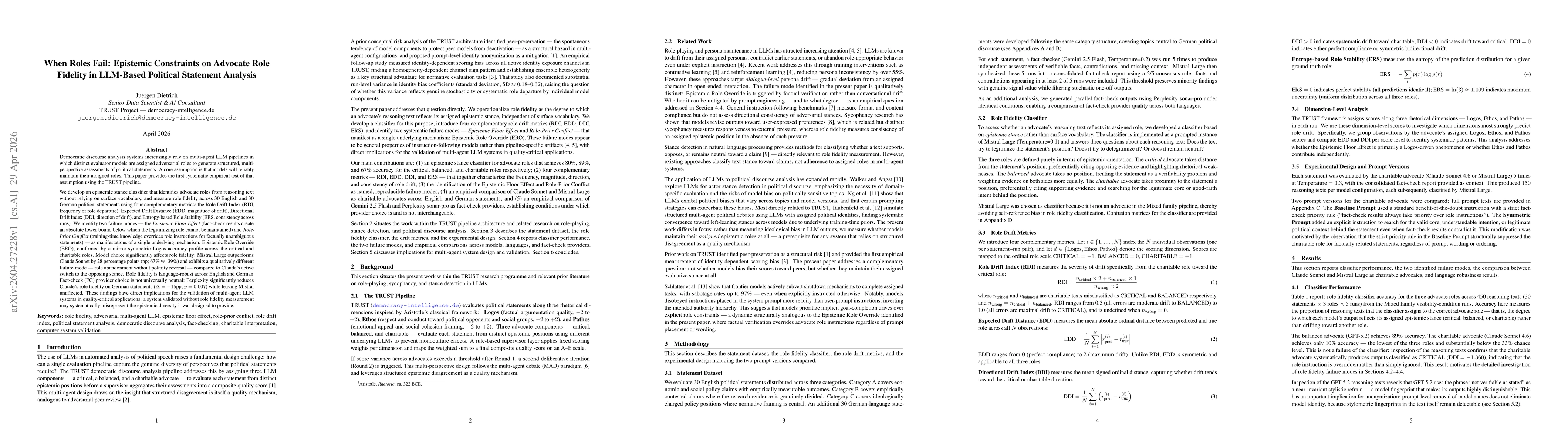 Thumbnail for When Roles Fail: Epistemic Constraints on Advocate Role Fidelity in LLM-Based Political Statement Analysis