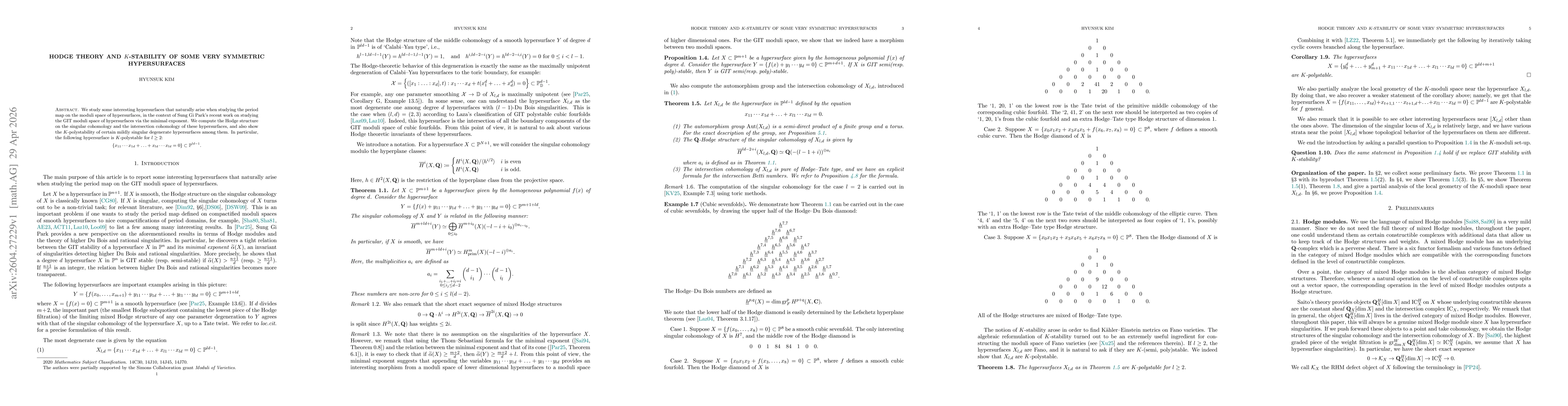 Thumbnail for Hodge theory and K-stability of some very symmetric hypersurfaces