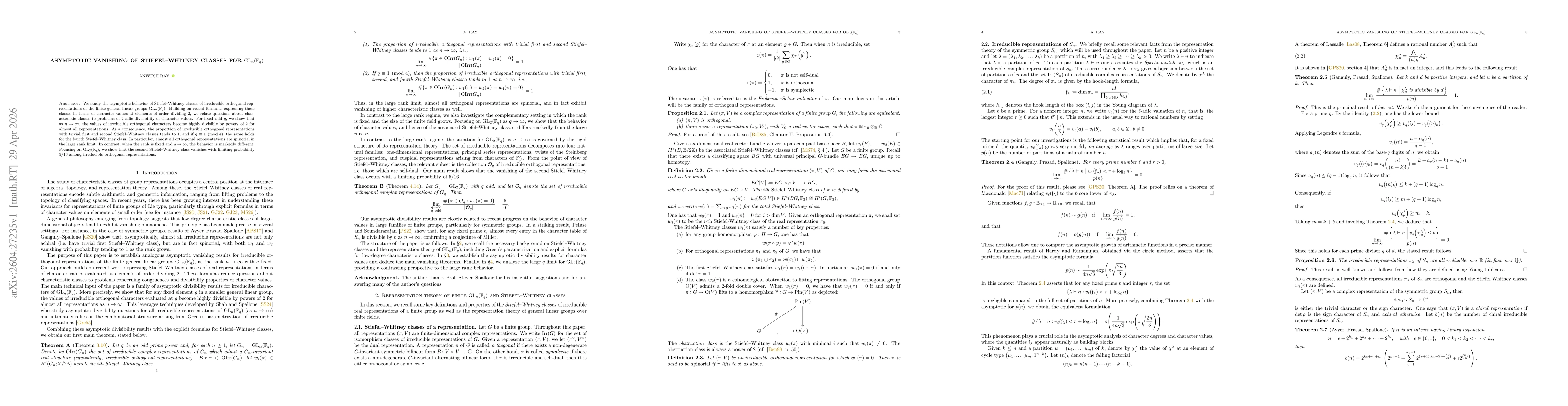 Thumbnail for Asymptotic Vanishing of Stiefel--Whitney Classes for $\mathrm{GL}_n(\mathbb{F}_q)$