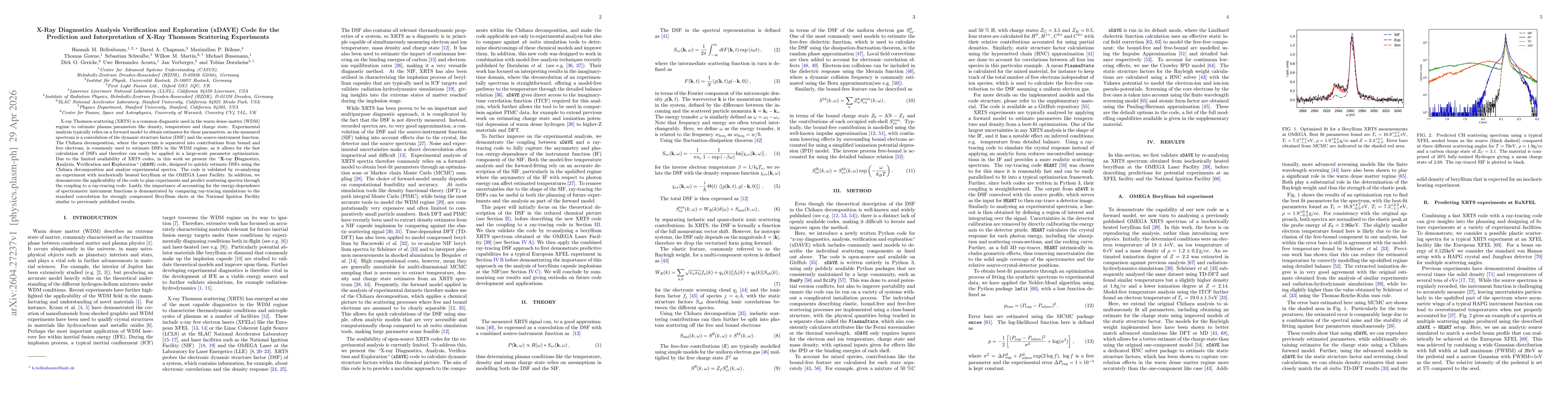 Thumbnail for X-Ray Diagnostics Analysis Verification and Exploration (xDAVE) Code for the Prediction and Interpretation of X-Ray Thomson Scattering Experiments