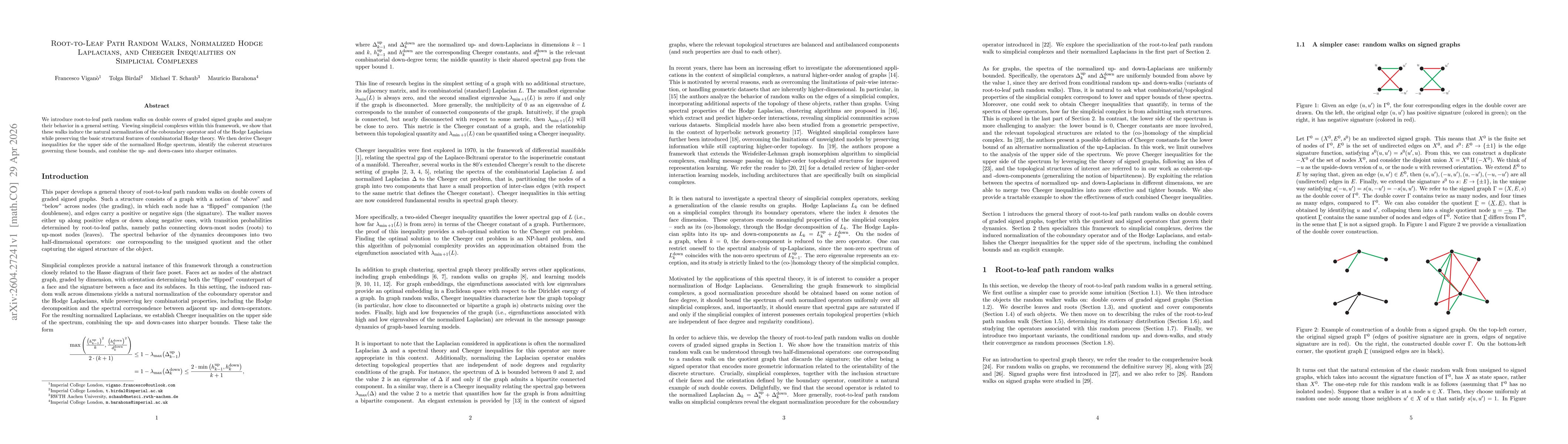 Thumbnail for Root-to-Leaf Path Random Walks, Normalized Hodge Laplacians, and Cheeger Inequalities on Simplicial Complexes