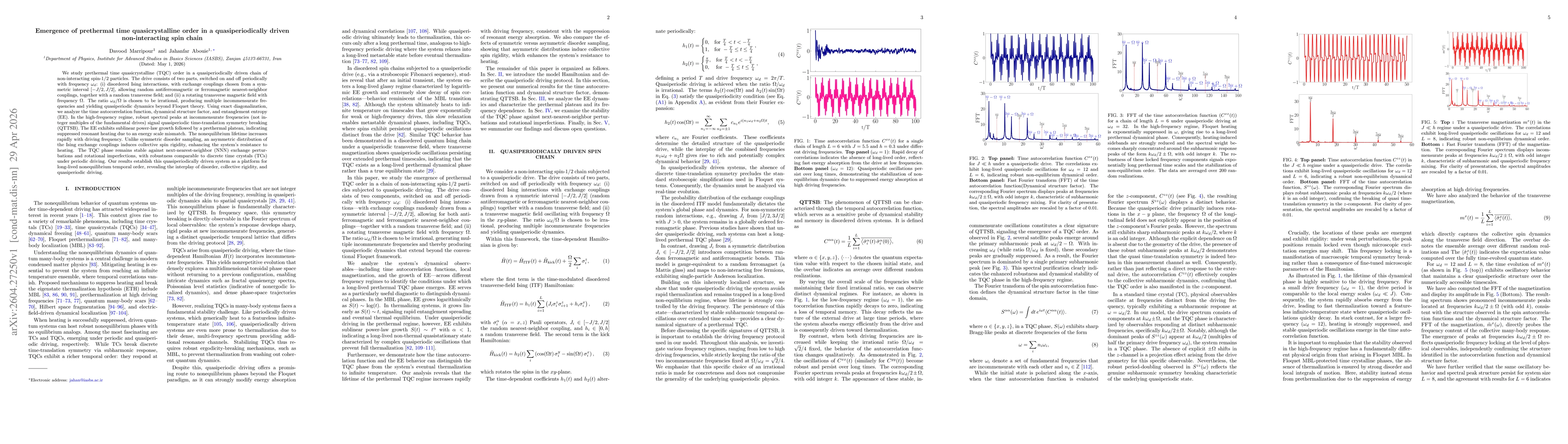 Thumbnail for Emergence of prethermal time quasicrystalline order in a quasiperiodically driven non-interacting spin chain