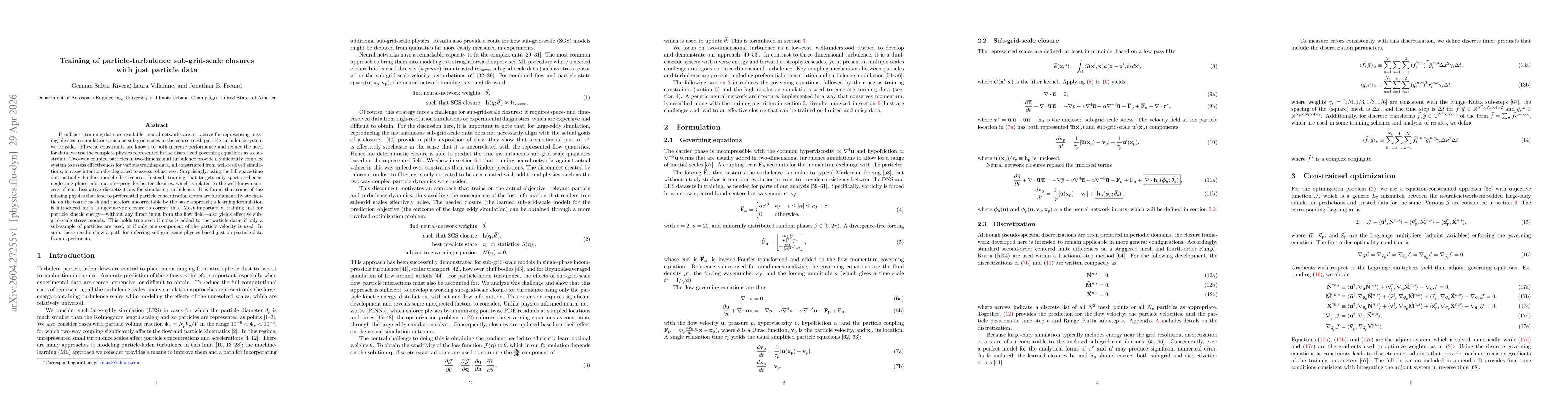 Thumbnail for Training of particle-turbulence sub-grid-scale closures with just particle data