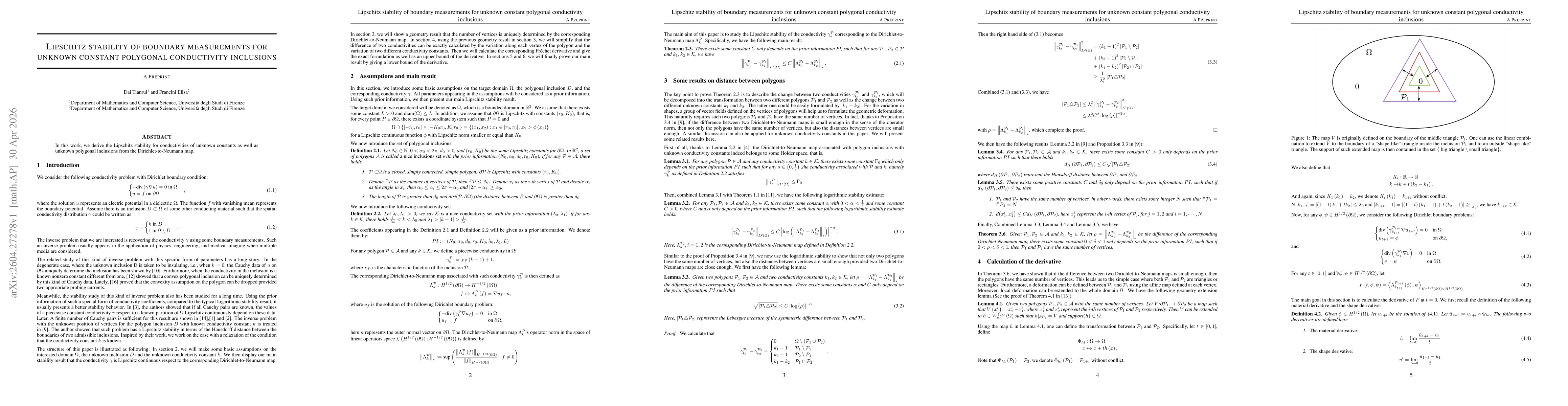 Thumbnail for Lipschitz Stability of boundary measurements for unknown constant polygonal conductivity inclusions