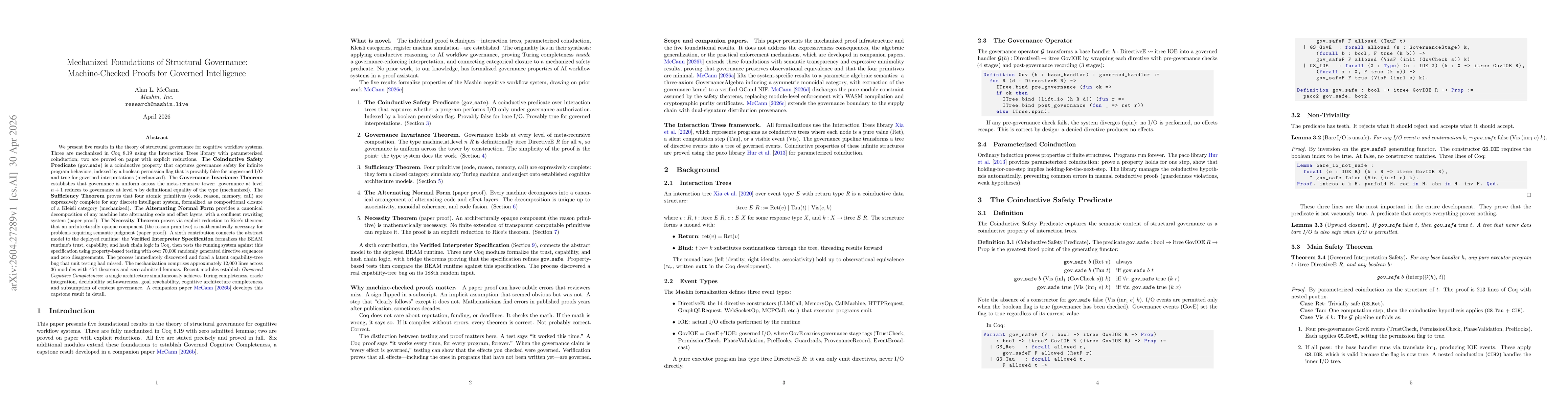 Thumbnail for Mechanized Foundations of Structural Governance: Machine-Checked Proofs for Governed Intelligence