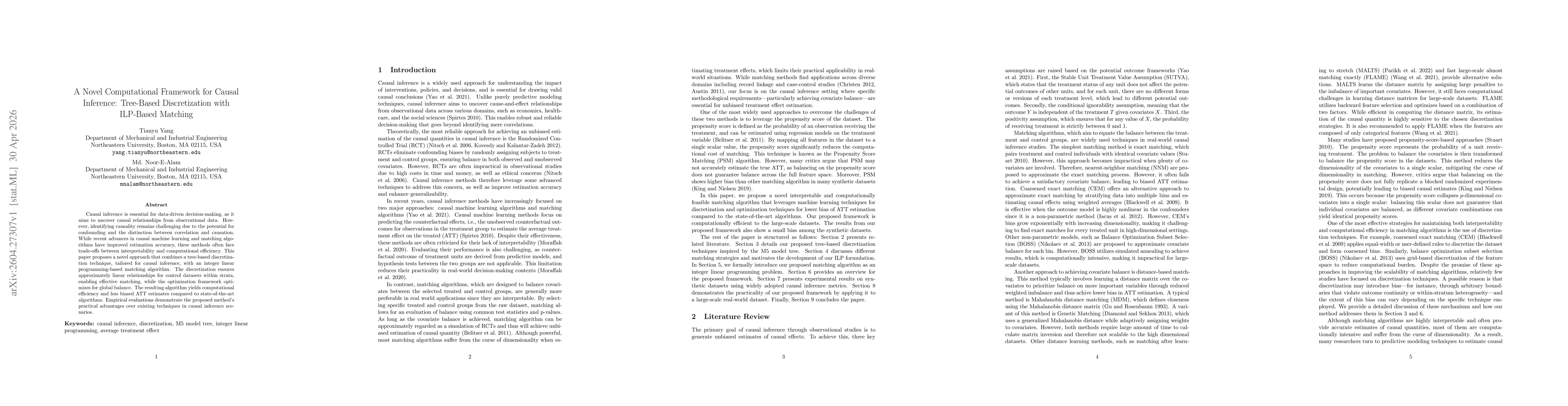 Thumbnail for A Novel Computational Framework for Causal Inference: Tree-Based Discretization with ILP-Based Matching
