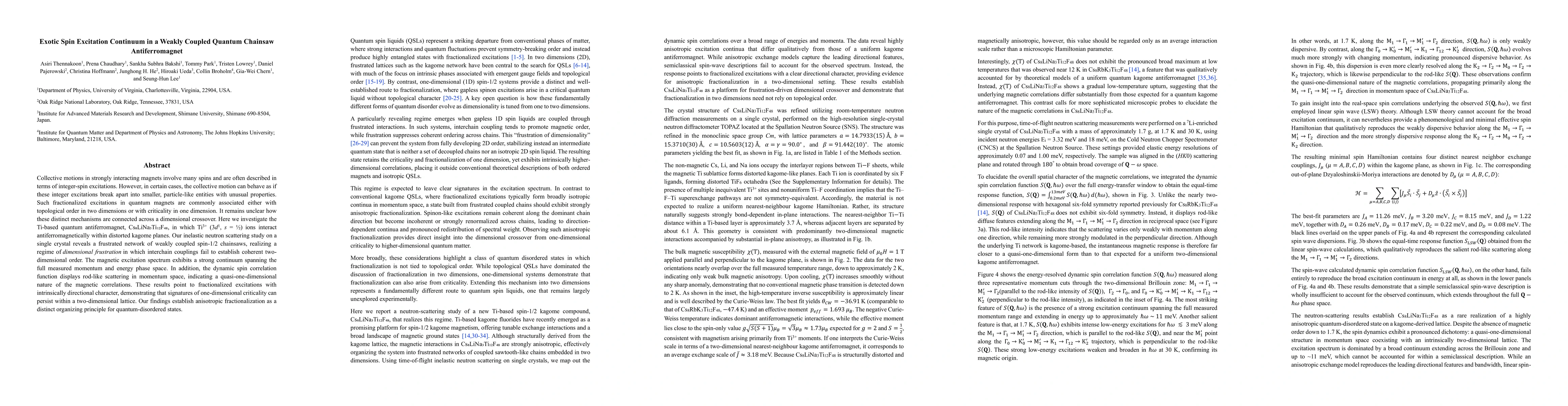 Thumbnail for Exotic Spin Excitation Continuum in a Weakly Coupled Quantum Chainsaw Antiferromagnet