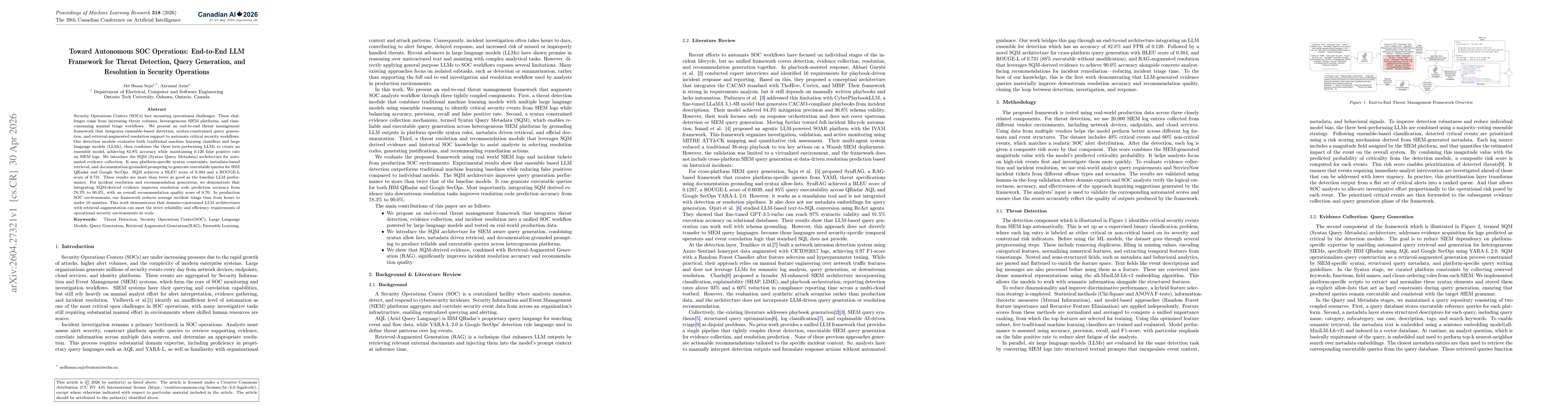 Thumbnail for Toward Autonomous SOC Operations: End-to-End LLM Framework for Threat Detection, Query Generation, and Resolution in Security Operations