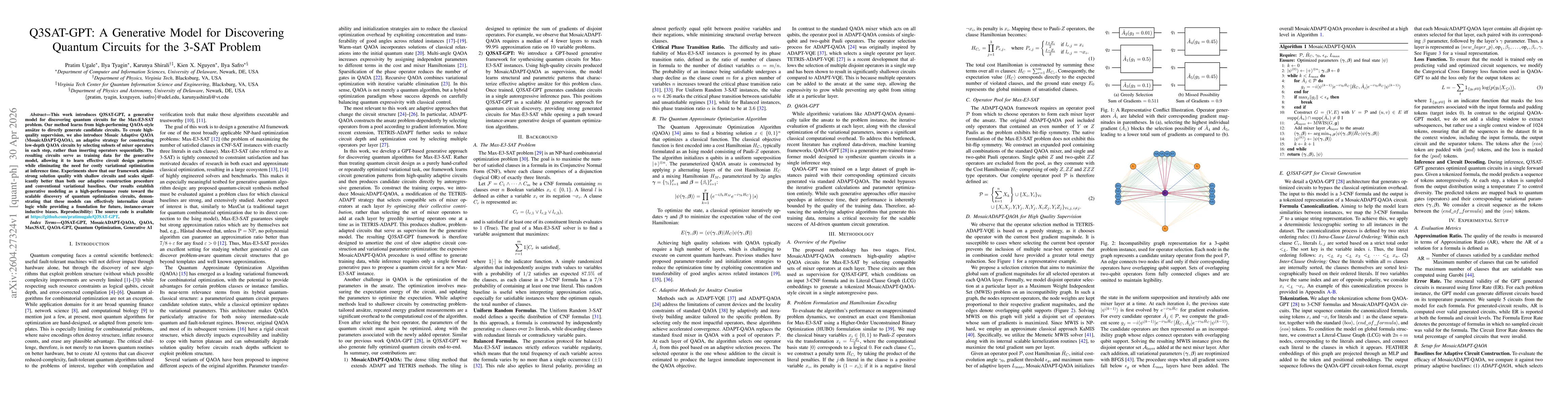 Thumbnail for Q3SAT-GPT: A Generative Model for Discovering Quantum Circuits for the 3-SAT Problem