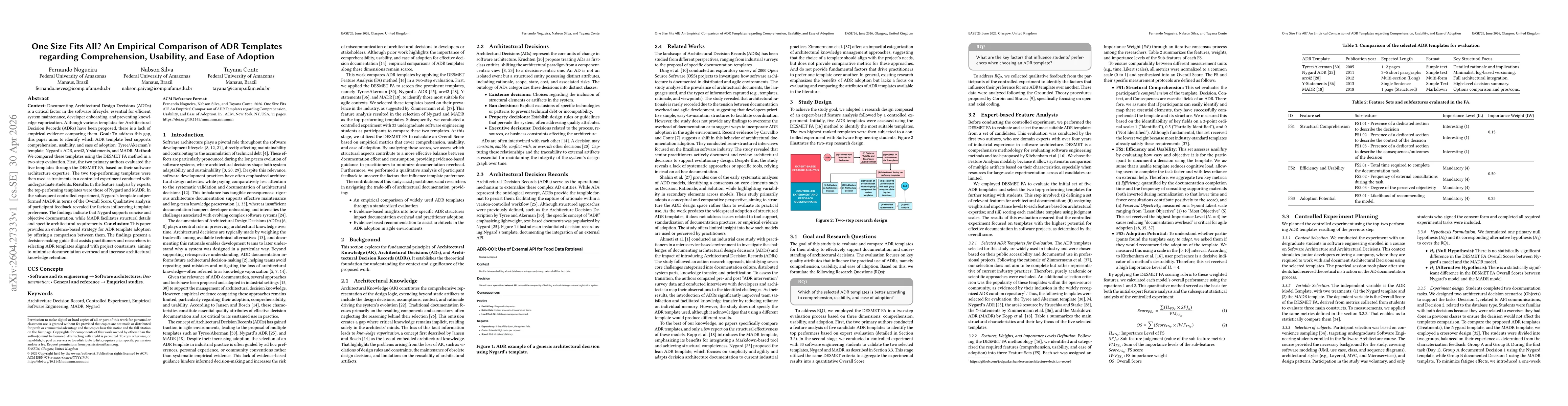 Thumbnail for One Size Fits All? An Empirical Comparison of ADR Templates regarding Comprehension, Usability, and Ease of Adoption