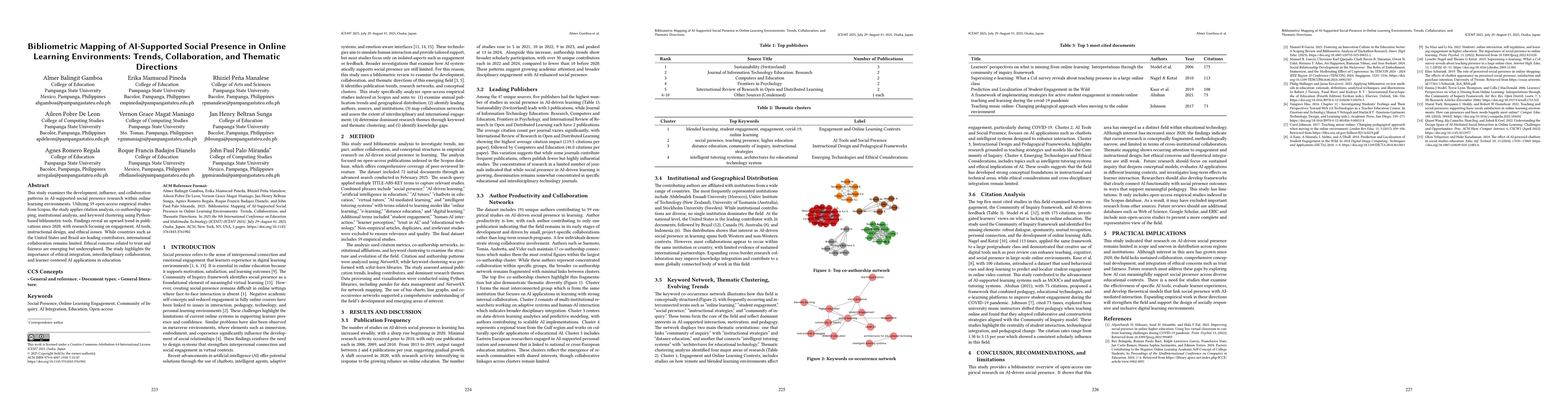 Thumbnail for Bibliometric Mapping of AI-Supported Social Presence in Online Learning Environments: Trends, Collaboration, and Thematic Directions