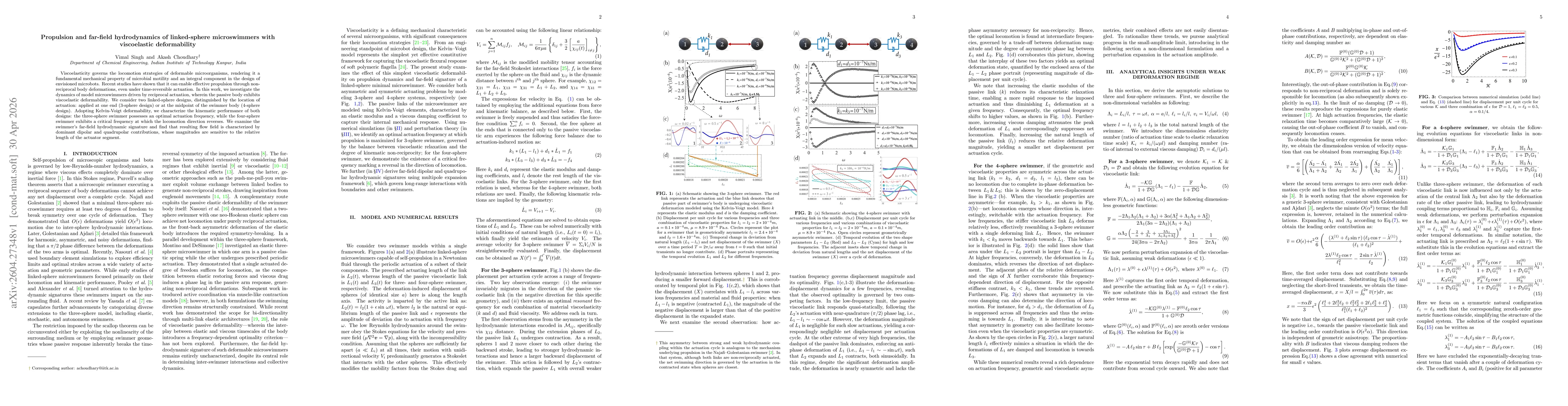 Thumbnail for Propulsion and far-field hydrodynamics of linked-sphere microswimmers with viscoelastic deformability