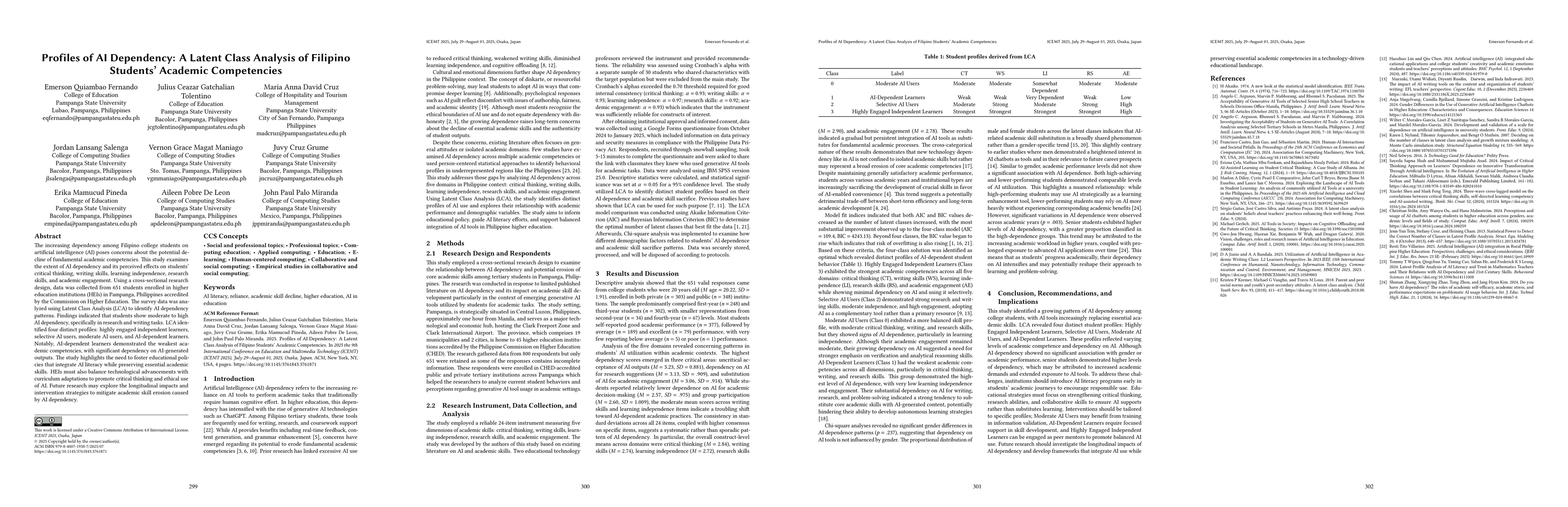 Thumbnail for Profiles of AI Dependency: A Latent Class Analysis of Filipino Students' Academic Competencies