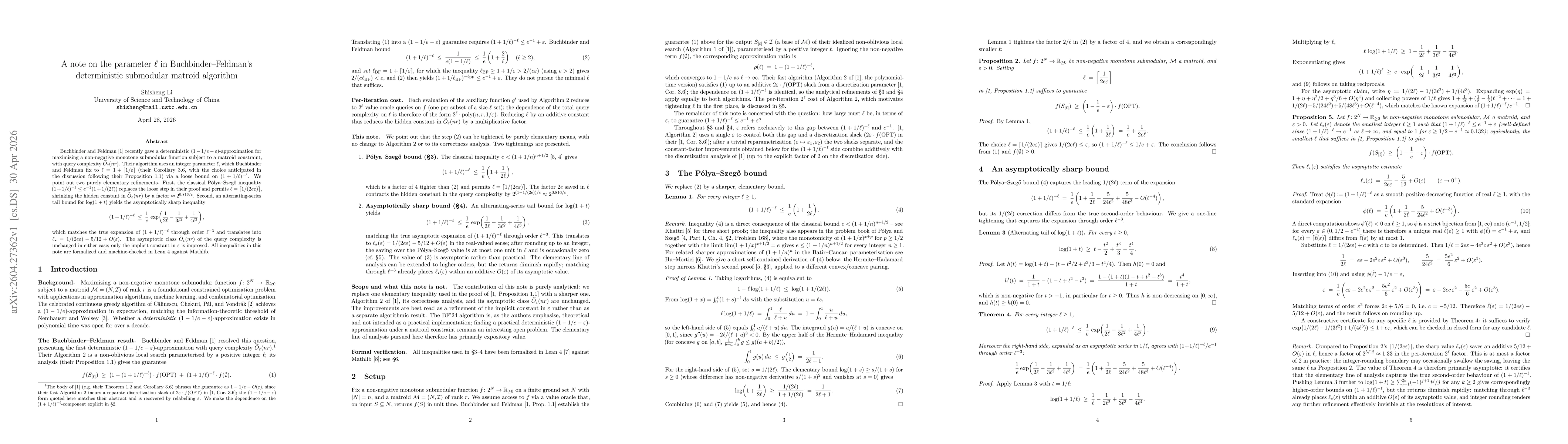 Thumbnail for A note on the parameter $\ell$ in Buchbinder--Feldman's deterministic submodular matroid algorithm
