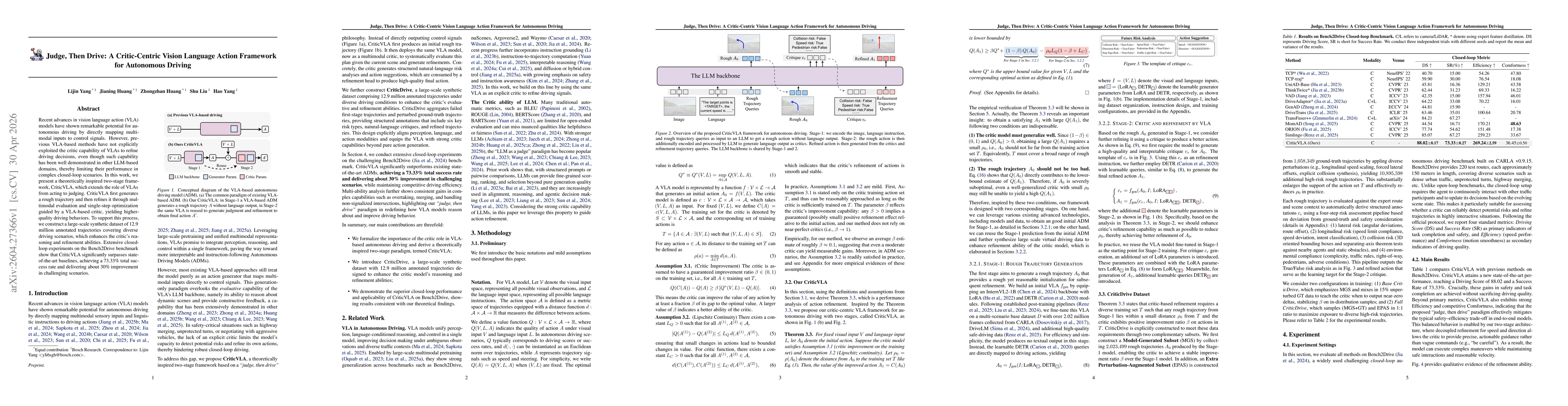 Thumbnail for Judge, Then Drive: A Critic-Centric Vision Language Action Framework for Autonomous Driving