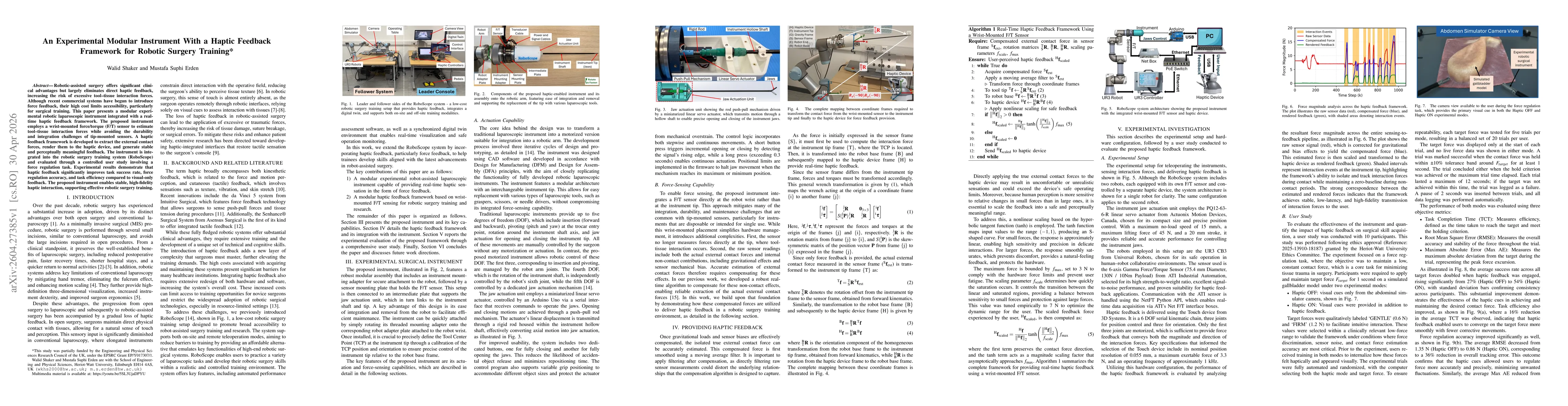 Thumbnail for An Experimental Modular Instrument With a Haptic Feedback Framework for Robotic Surgery Training