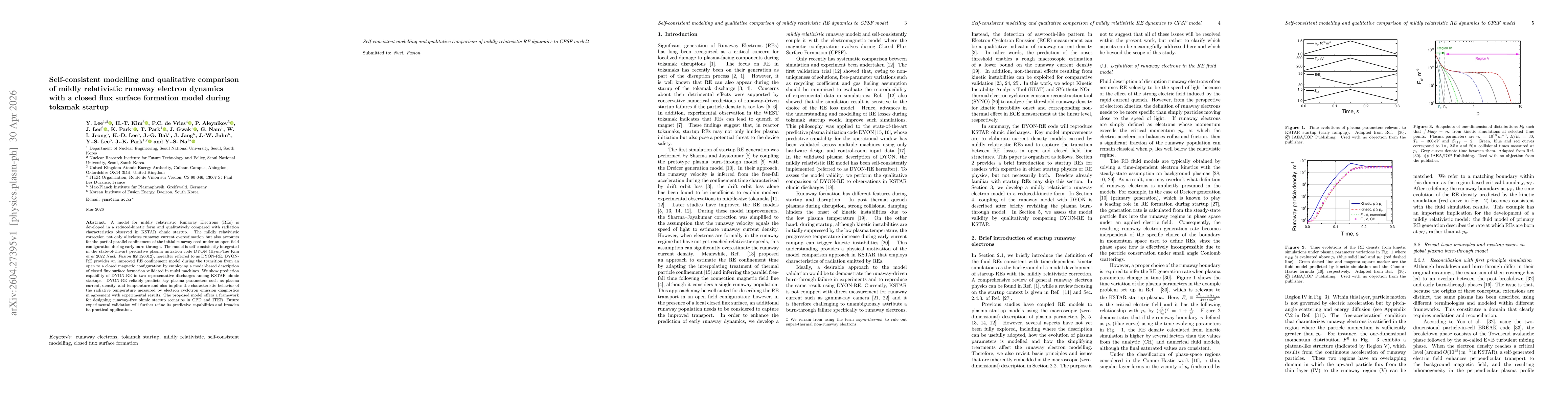 Thumbnail for Self-consistent modelling and qualitative comparison of mildly relativistic runaway electron dynamics with a closed flux surface formation model during tokamak startup