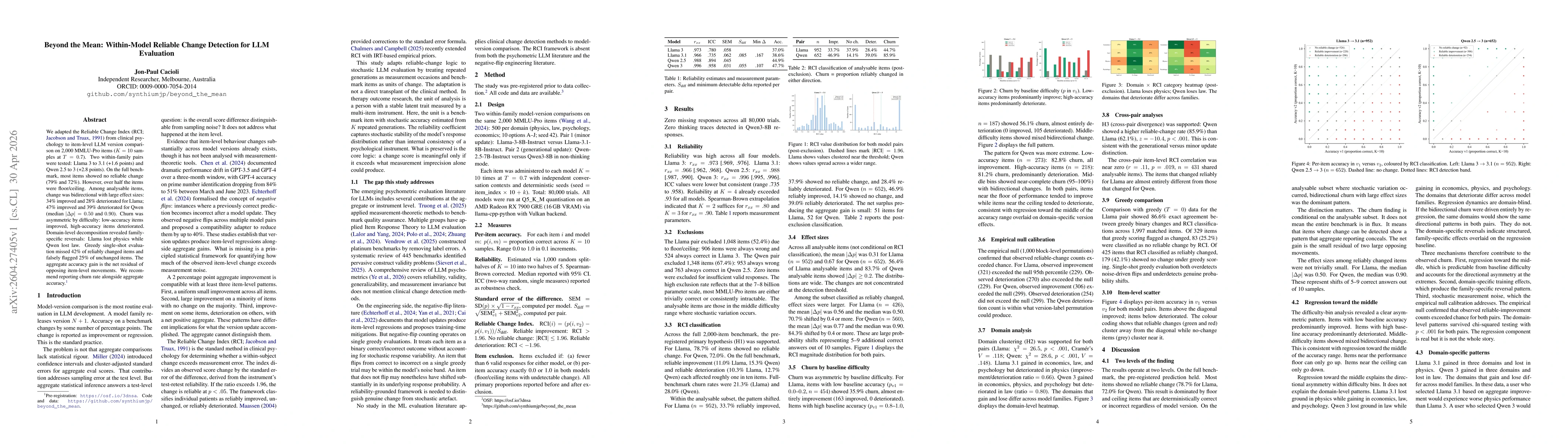 Thumbnail for Beyond the Mean: Within-Model Reliable Change Detection for LLM Evaluation