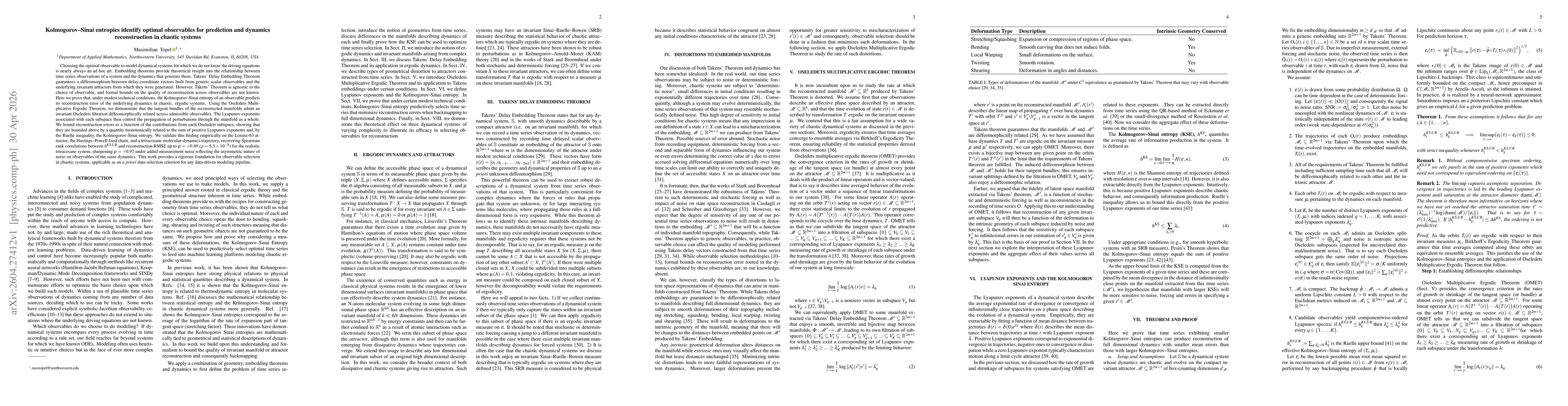 Thumbnail for Kolmogorov-Sinai entropies identify optimal observables for prediction and dynamics reconstruction in chaotic systems
