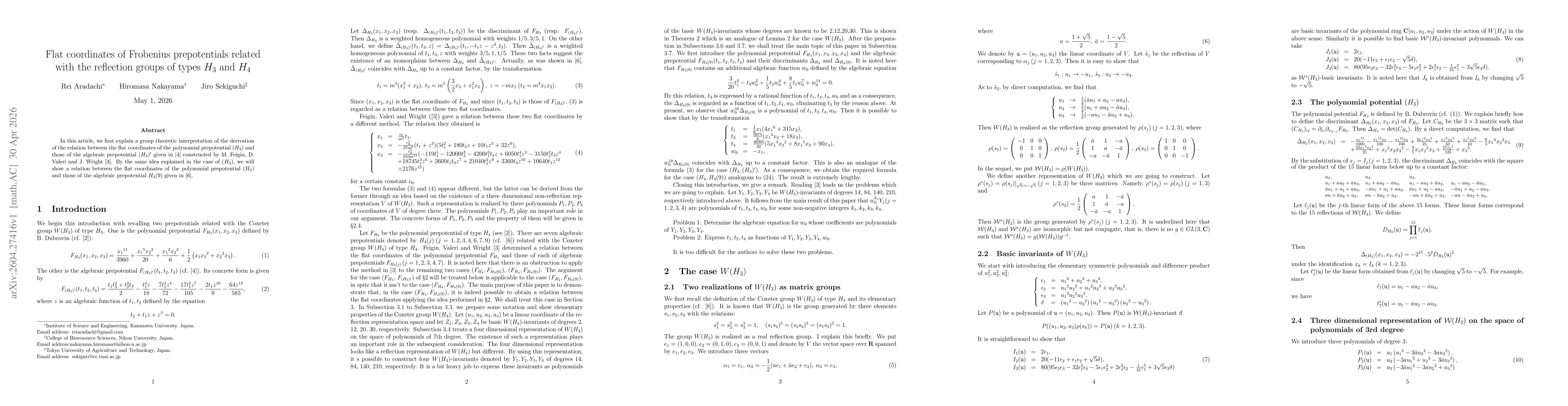 Thumbnail for Flat coordinates of Frobenius prepotentials related with the reflection groups of types $H_3$ and $H_4$