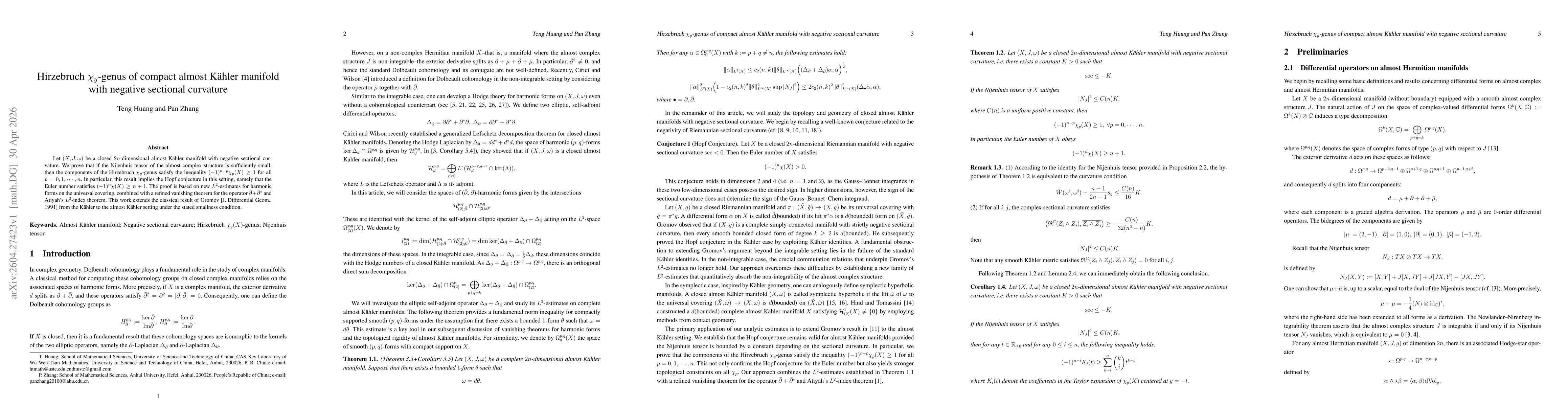 Thumbnail for Hirzebruch $χ_{y}$-genus of compact almost Kähler manifold with negative sectional curvature