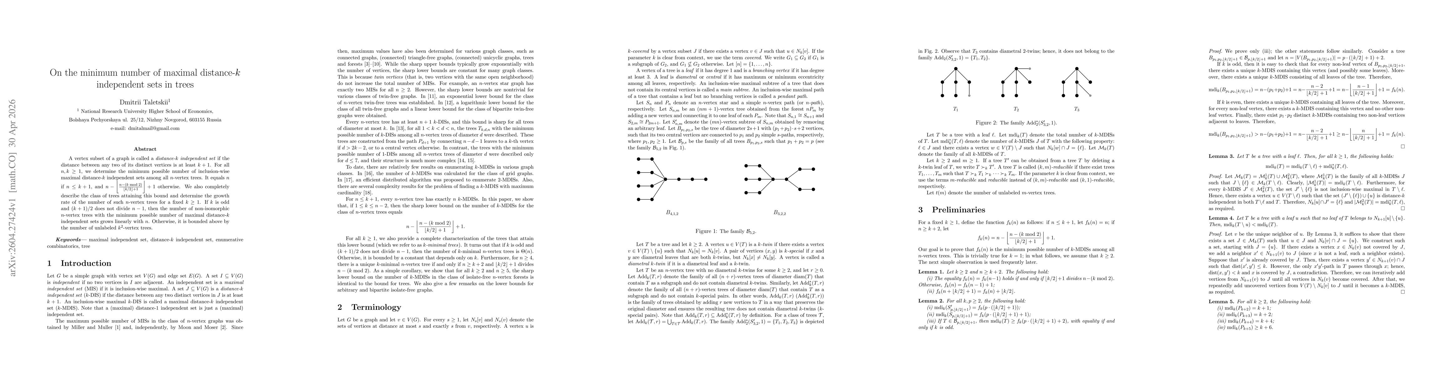 Thumbnail for On the minimum number of maximal distance-$k$ independent sets in trees