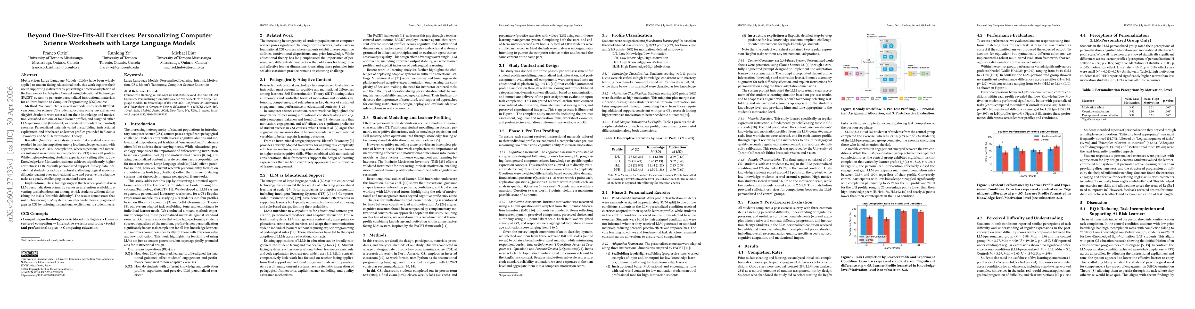Thumbnail for Beyond One-Size-Fits-All Exercises: Personalizing Computer Science Worksheets with Large Language Models