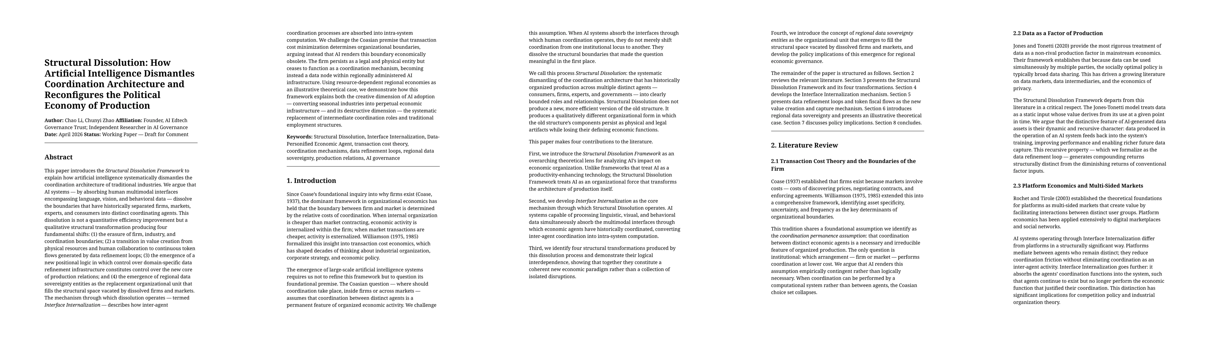 Thumbnail for Structural Dissolution: How Artificial Intelligence Dismantles Coordination Architecture and Reconfigures the Political Economy of Production