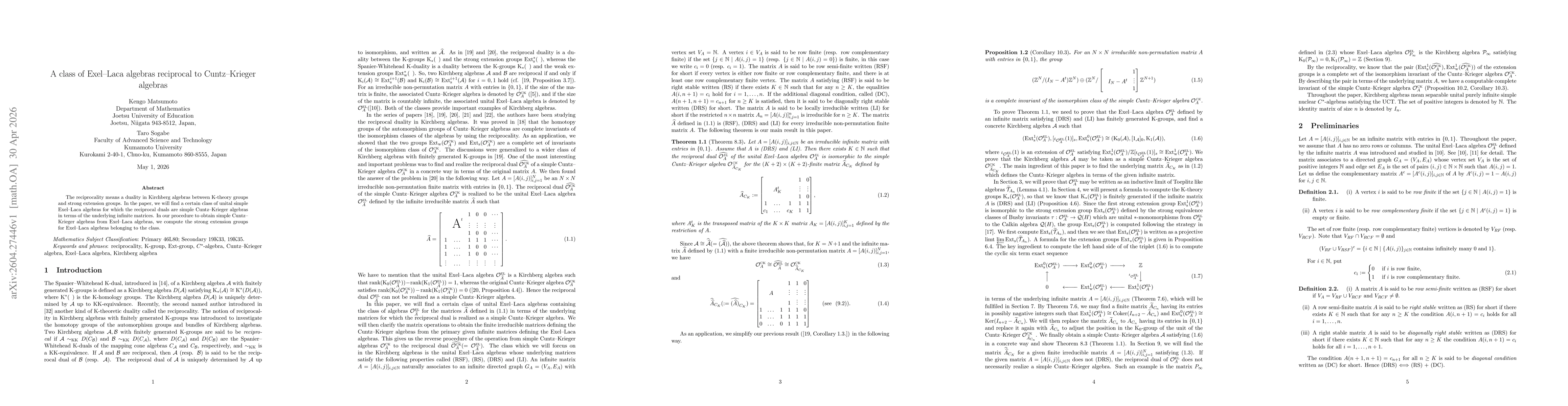 Thumbnail for A class of Exel--Laca algebras reciprocal to Cuntz--Krieger algebras