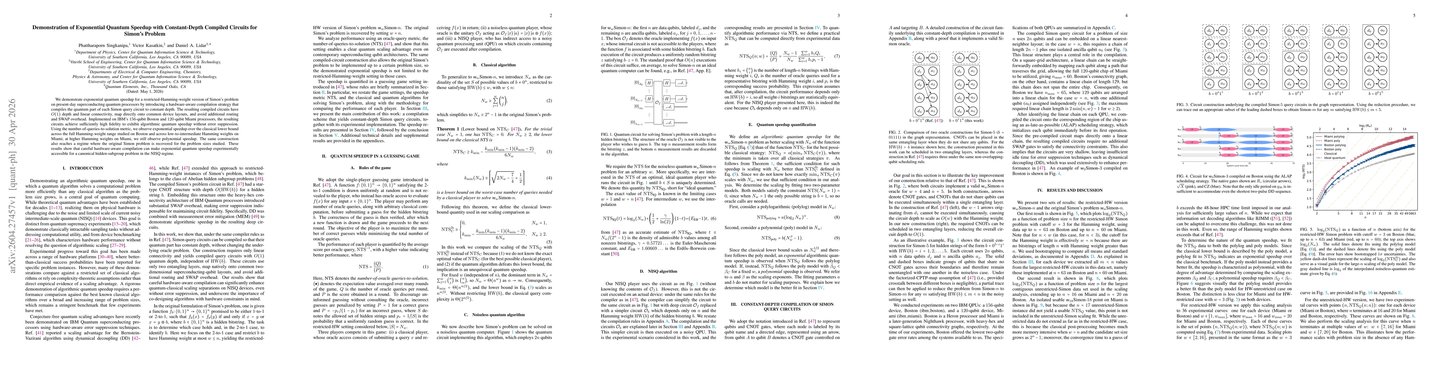 Thumbnail for Demonstration of Exponential Quantum Speedup with Constant-Depth Compiled Circuits for Simon's Problem