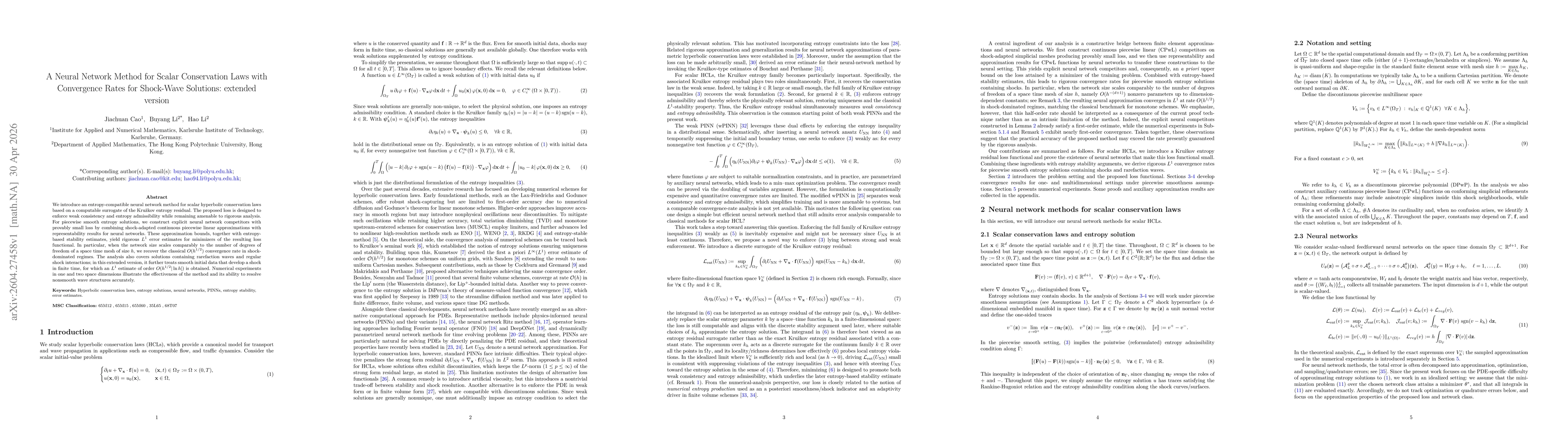 Thumbnail for A Neural Network Method for Scalar Conservation Laws with Convergence Rates for Shock-Wave Solutions: extended version
