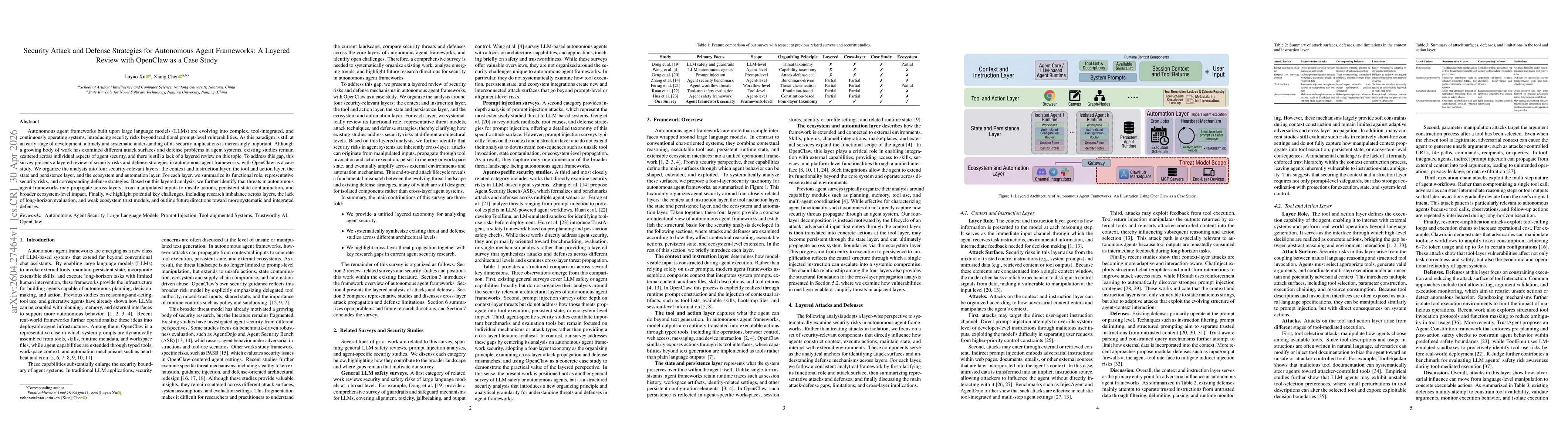 Thumbnail for Security Attack and Defense Strategies for Autonomous Agent Frameworks: A Layered Review with OpenClaw as a Case Study