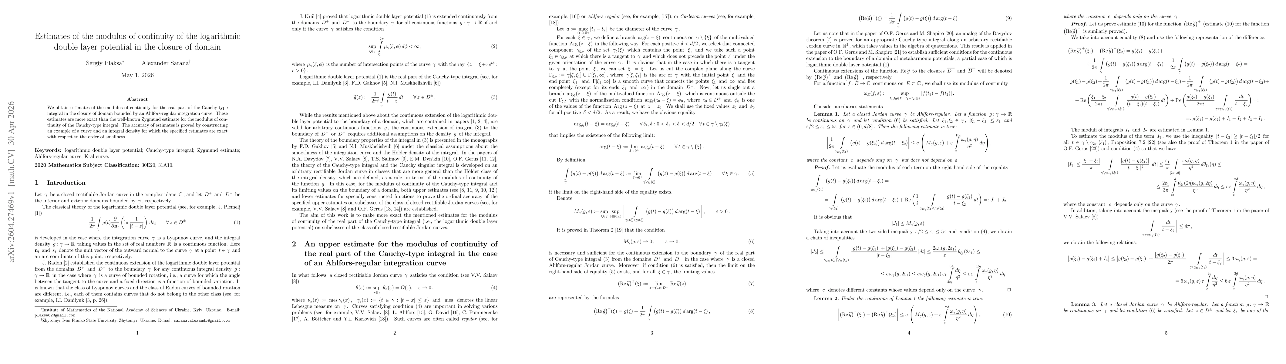 Thumbnail for Estimates of the modulus of continuity of the logarithmic double layer potential in the closure of domain