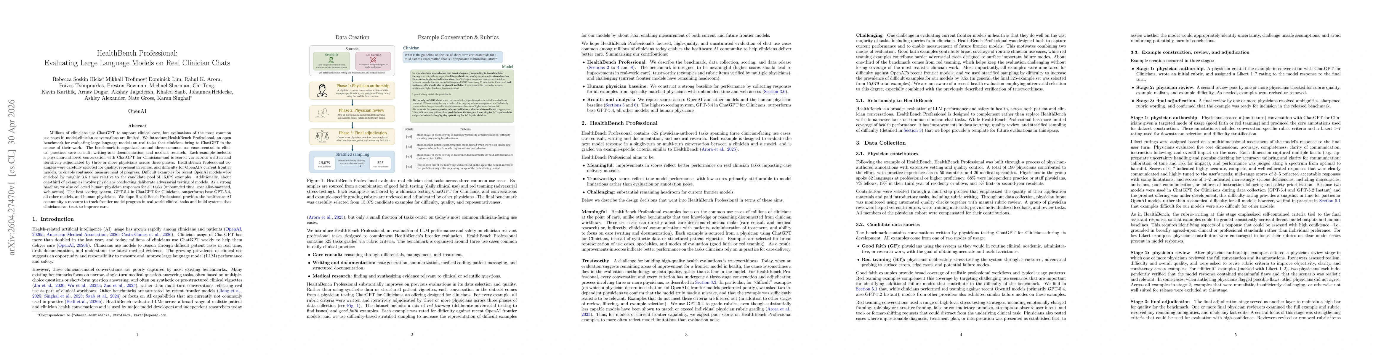 Thumbnail for HealthBench Professional: Evaluating Large Language Models on Real Clinician Chats