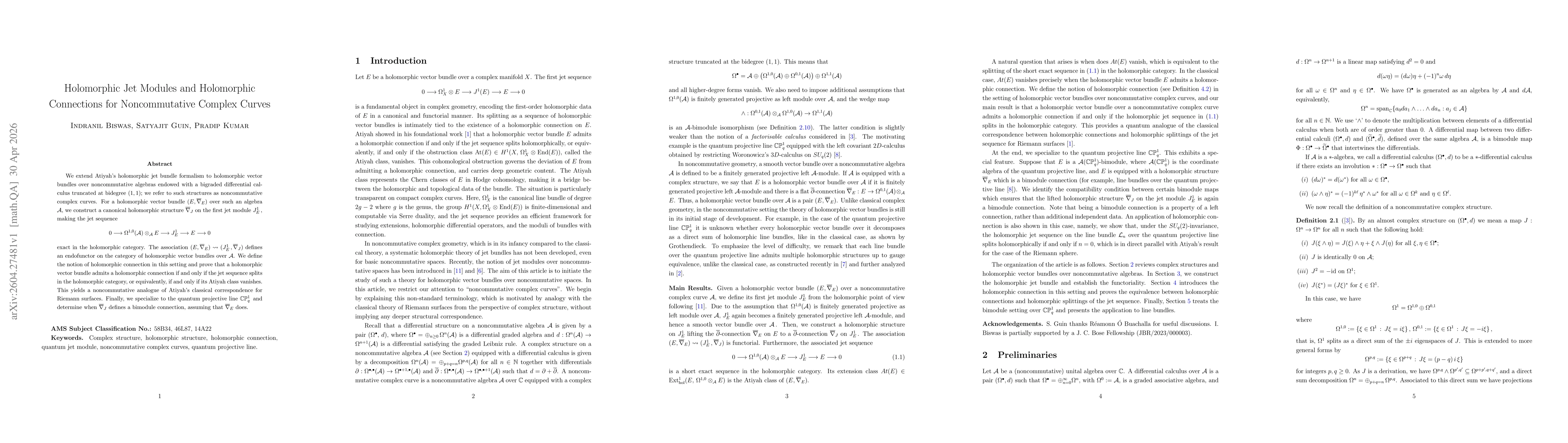 Thumbnail for Holomorphic Jet Modules and Holomorphic Connections for Noncommutative Complex Curves