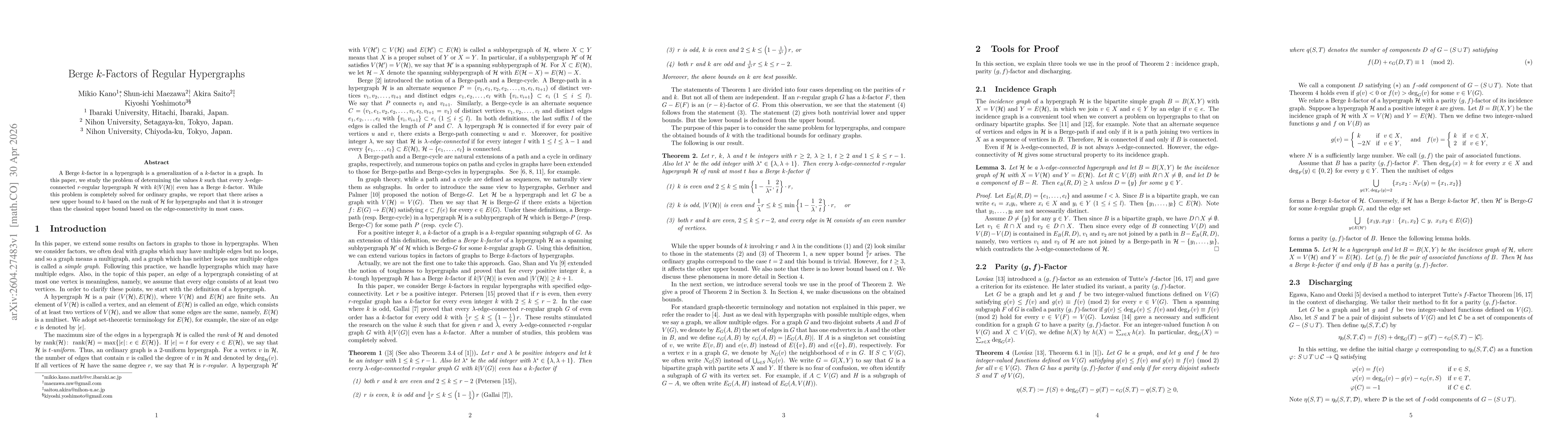 Thumbnail for Berge $k$-Factors of Regular Hypergraphs