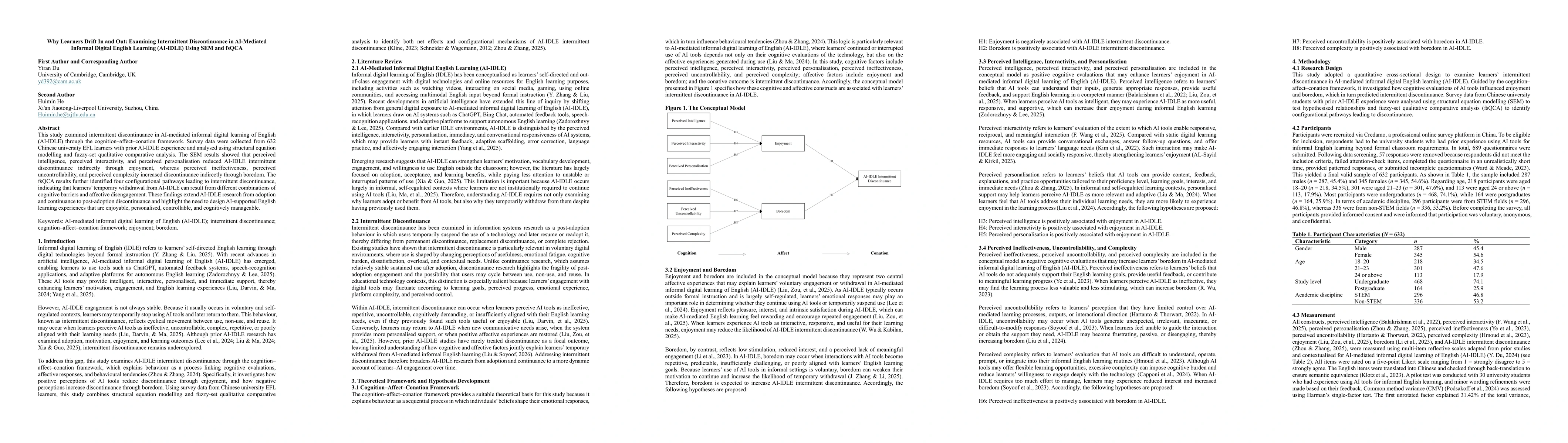 Thumbnail for Why Learners Drift In and Out: Examining Intermittent Discontinuance in AI-Mediated Informal Digital English Learning (AI-IDLE) Using SEM and fsQCA