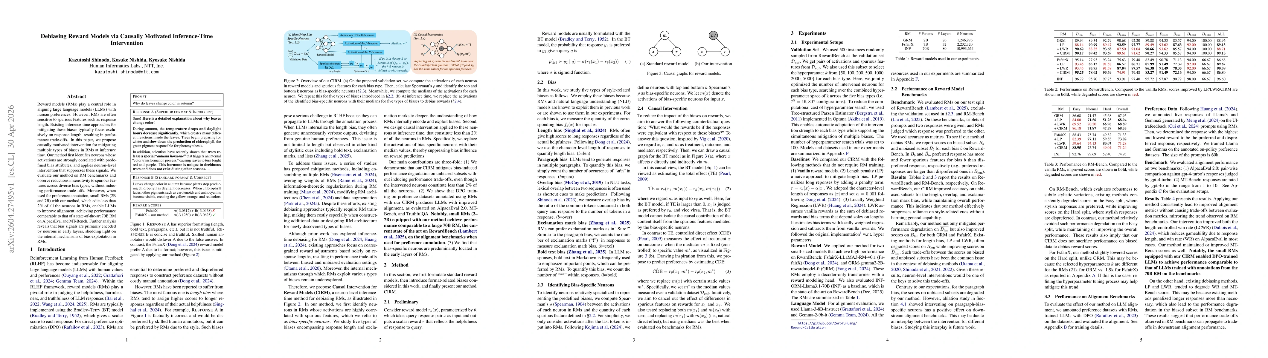 Thumbnail for Debiasing Reward Models via Causally Motivated Inference-Time Intervention