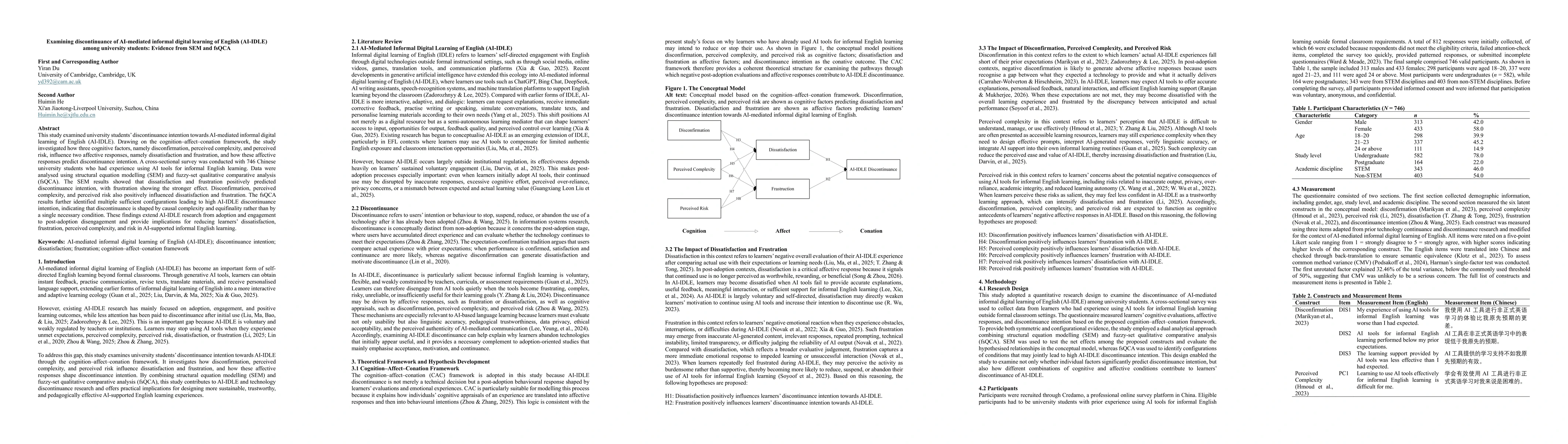 Thumbnail for Examining discontinuance of AI-mediated informal digital learning of English (AI-IDLE) among university students: Evidence from SEM and fsQCA