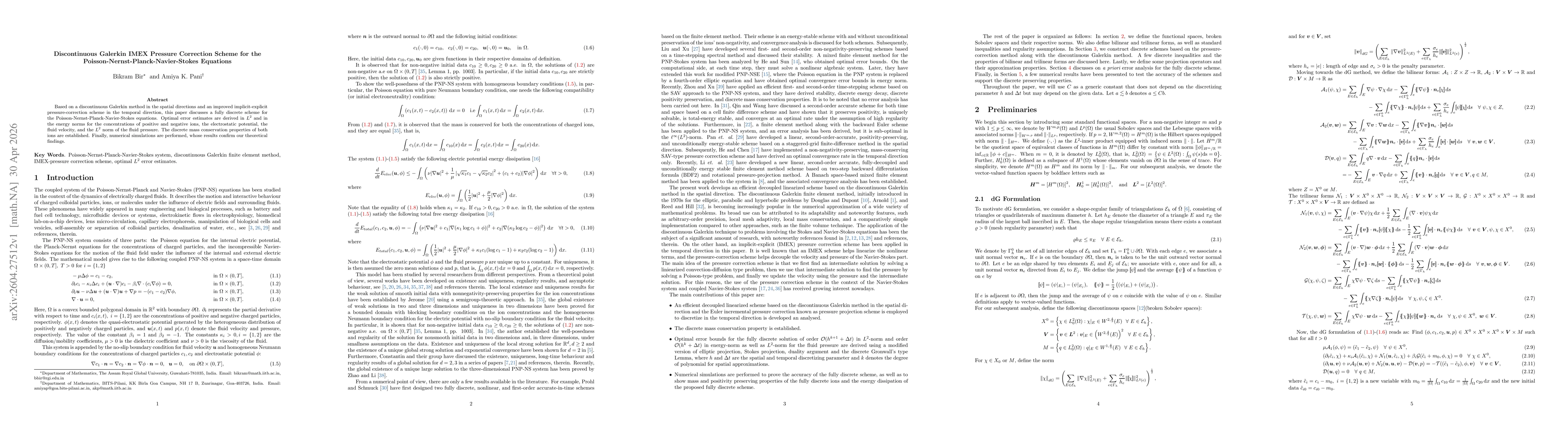 Thumbnail for Discontinuous Galerkin IMEX Pressure Correction Scheme for the Poisson-Nernst-Planck-Navier-Stokes Equations