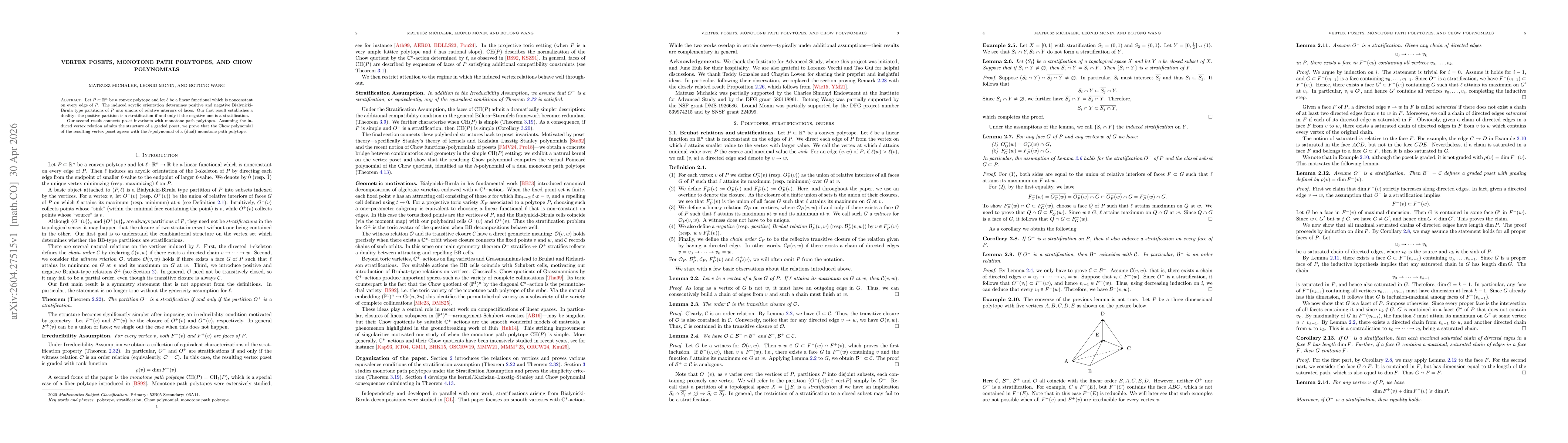 Thumbnail for Vertex Posets, Monotone Path Polytopes, and Chow Polynomials
