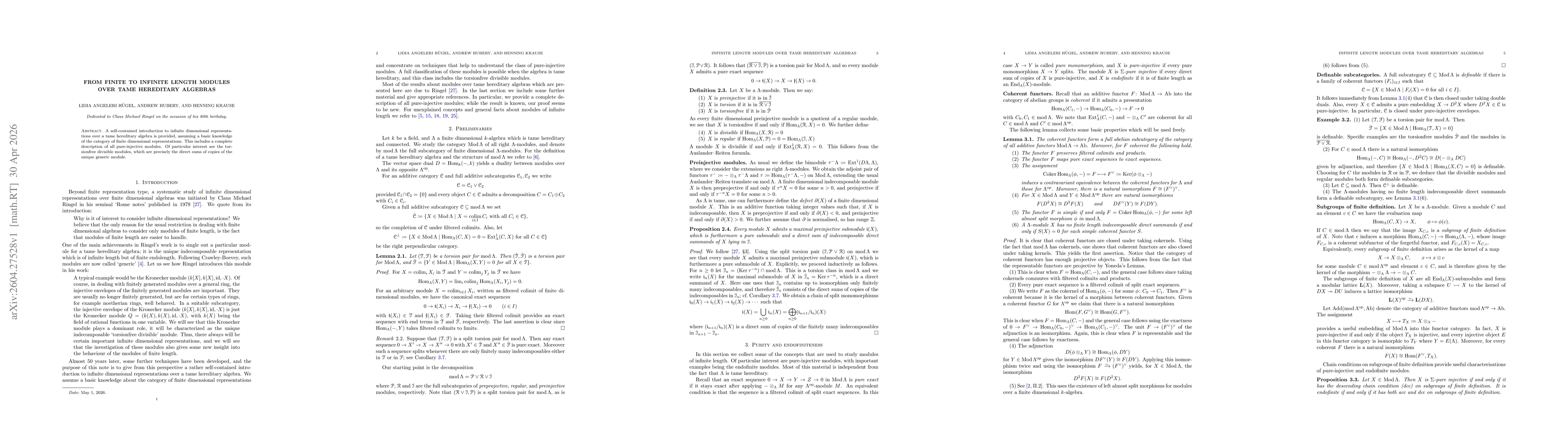 Thumbnail for From finite to infinite length modules over tame hereditary algebras
