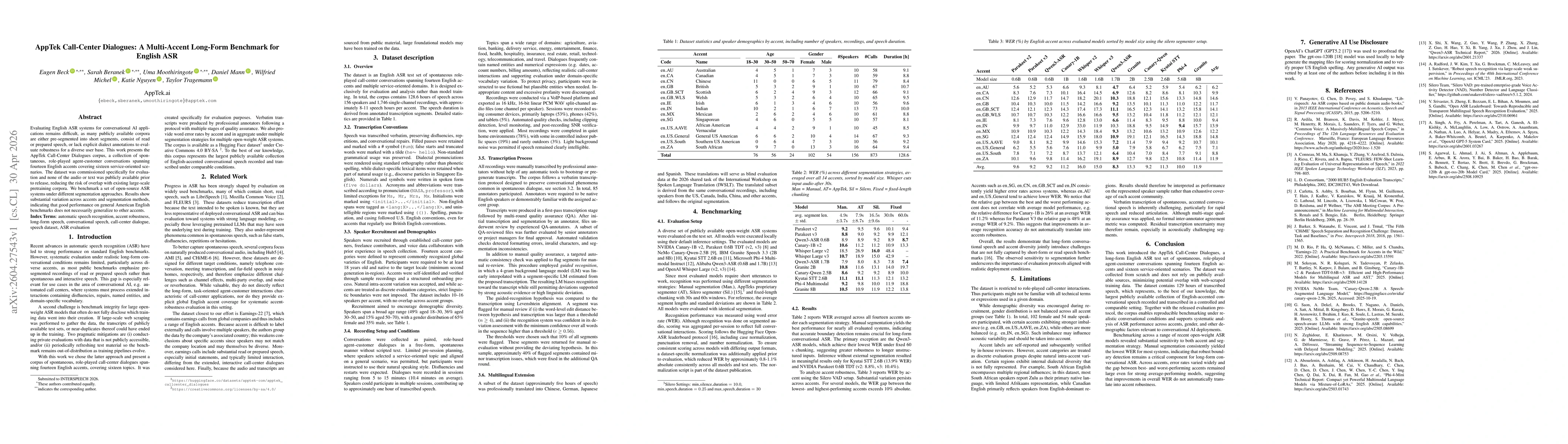 Thumbnail for AppTek Call-Center Dialogues: A Multi-Accent Long-Form Benchmark for English ASR