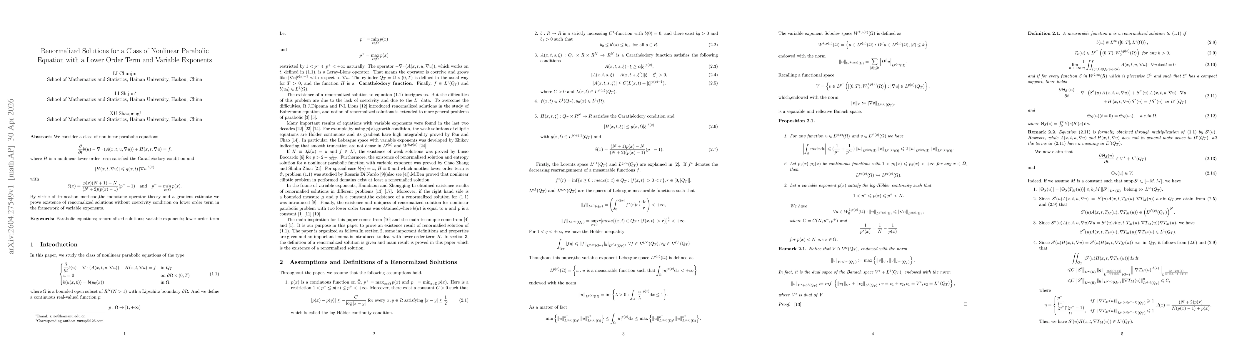 Thumbnail for Renormalized Solutions for a Class of Nonlinear Parabolic Equation with a Lower Order Term and Variable Exponents
