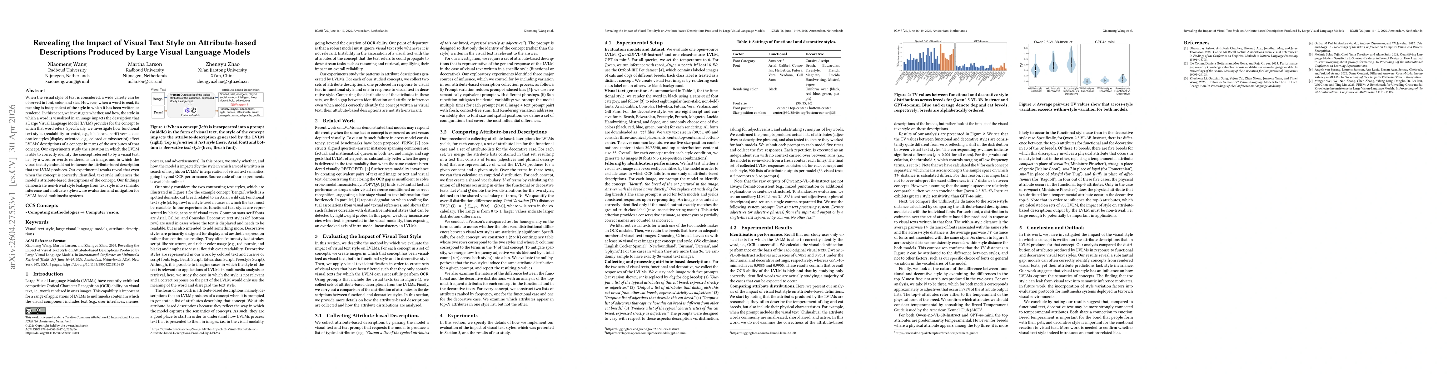 Thumbnail for Revealing the Impact of Visual Text Style on Attribute-based Descriptions Produced by Large Visual Language Models
