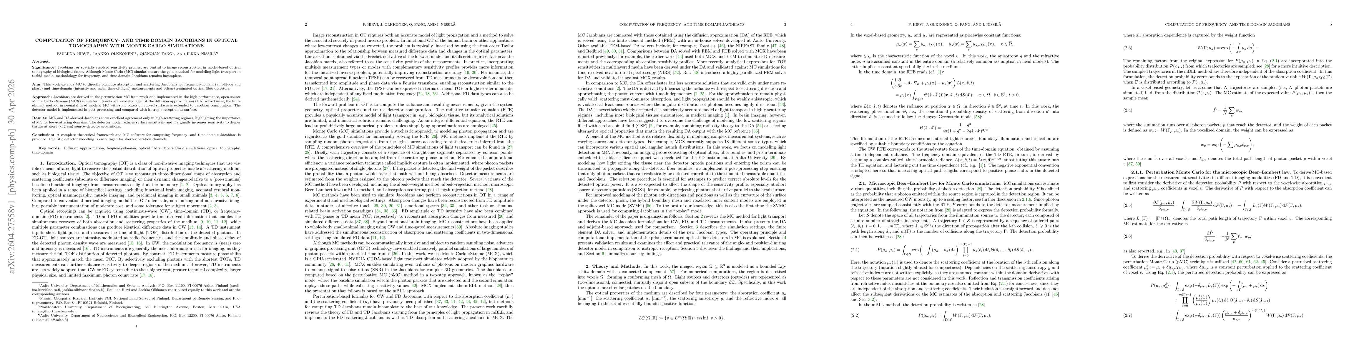 Thumbnail for Computation of frequency- and time-domain Jacobians in optical tomography with Monte Carlo simulations
