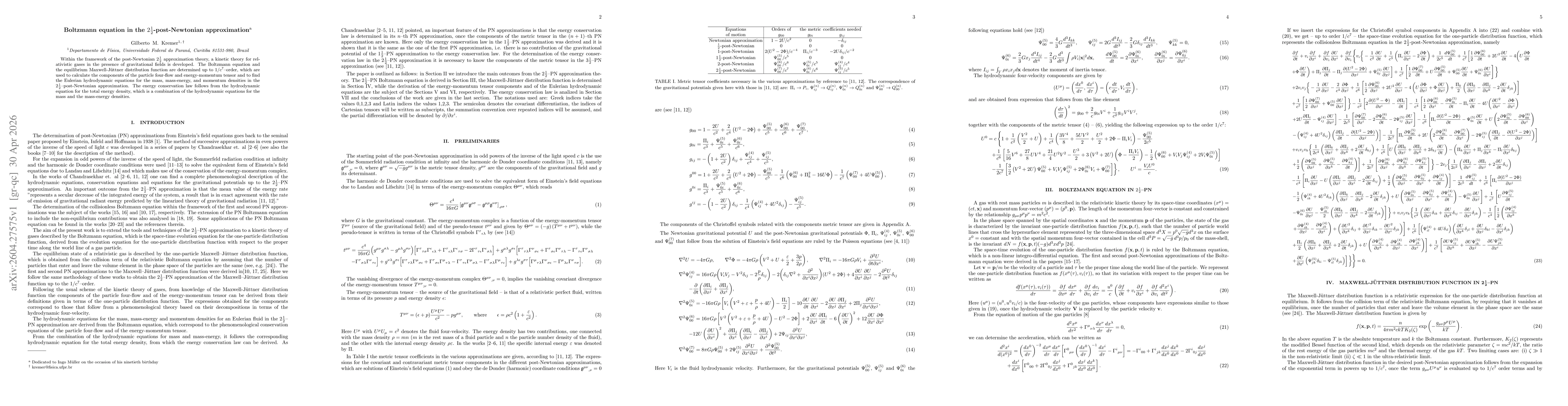 Thumbnail for Boltzmann equation in the $2{\frac12}$-post-Newtonian approximation